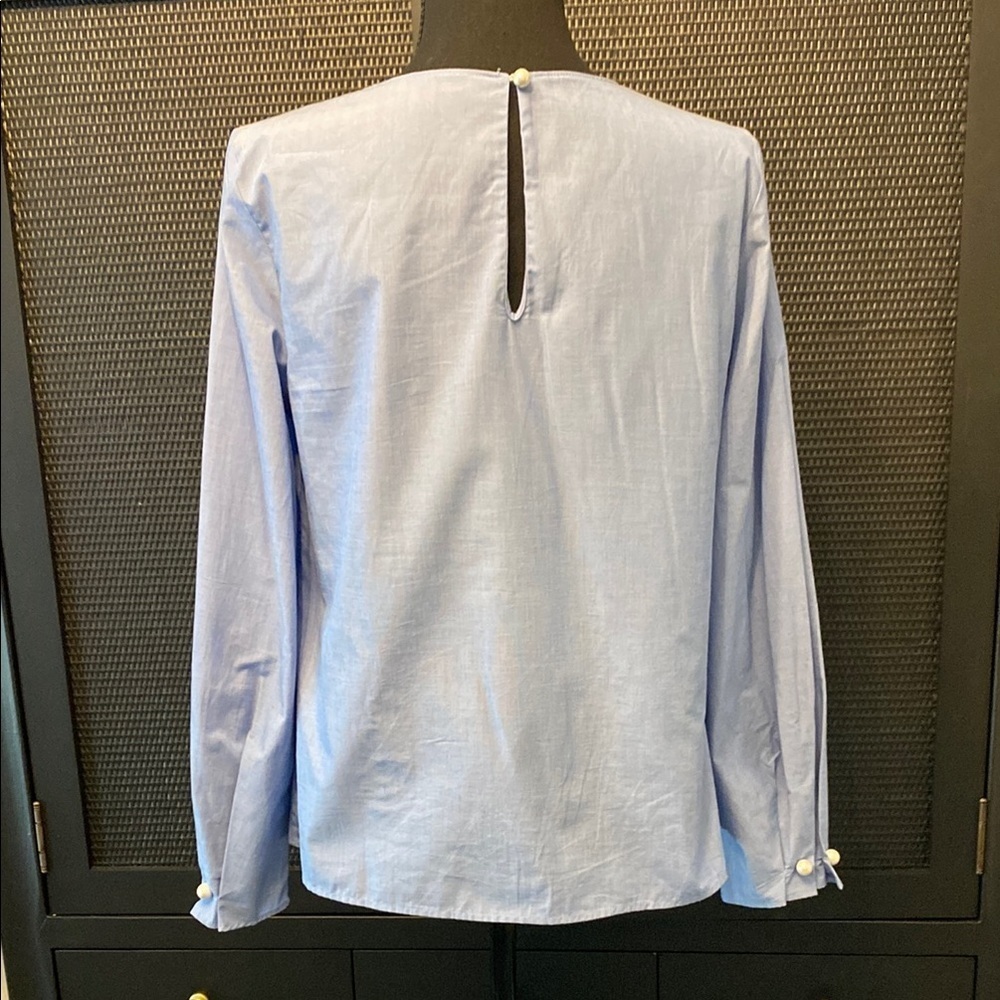 Banana Republic Blue Blouse | Long Sleeve Pearl Cuff | Preppy Classic | Size S - Picture 3 of 9